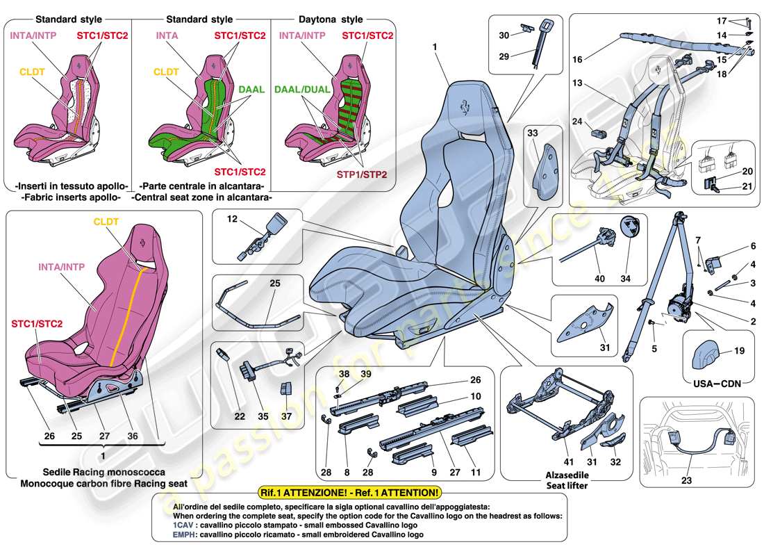 ferrari f12 tdf (rhd) racing seat part diagram