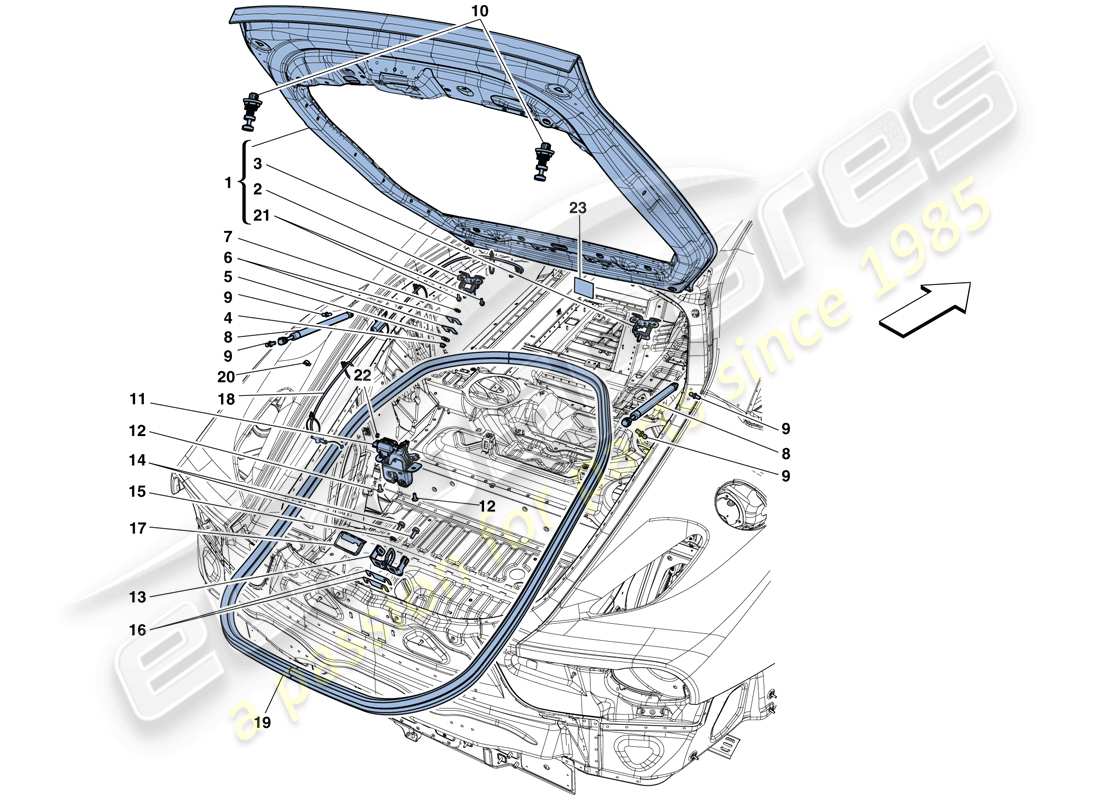 ferrari f12 tdf (rhd) rear lid and opening mechanism part diagram