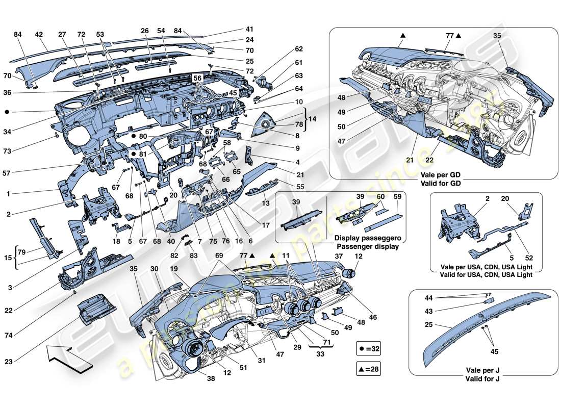 ferrari f12 berlinetta (usa) dashboard part diagram