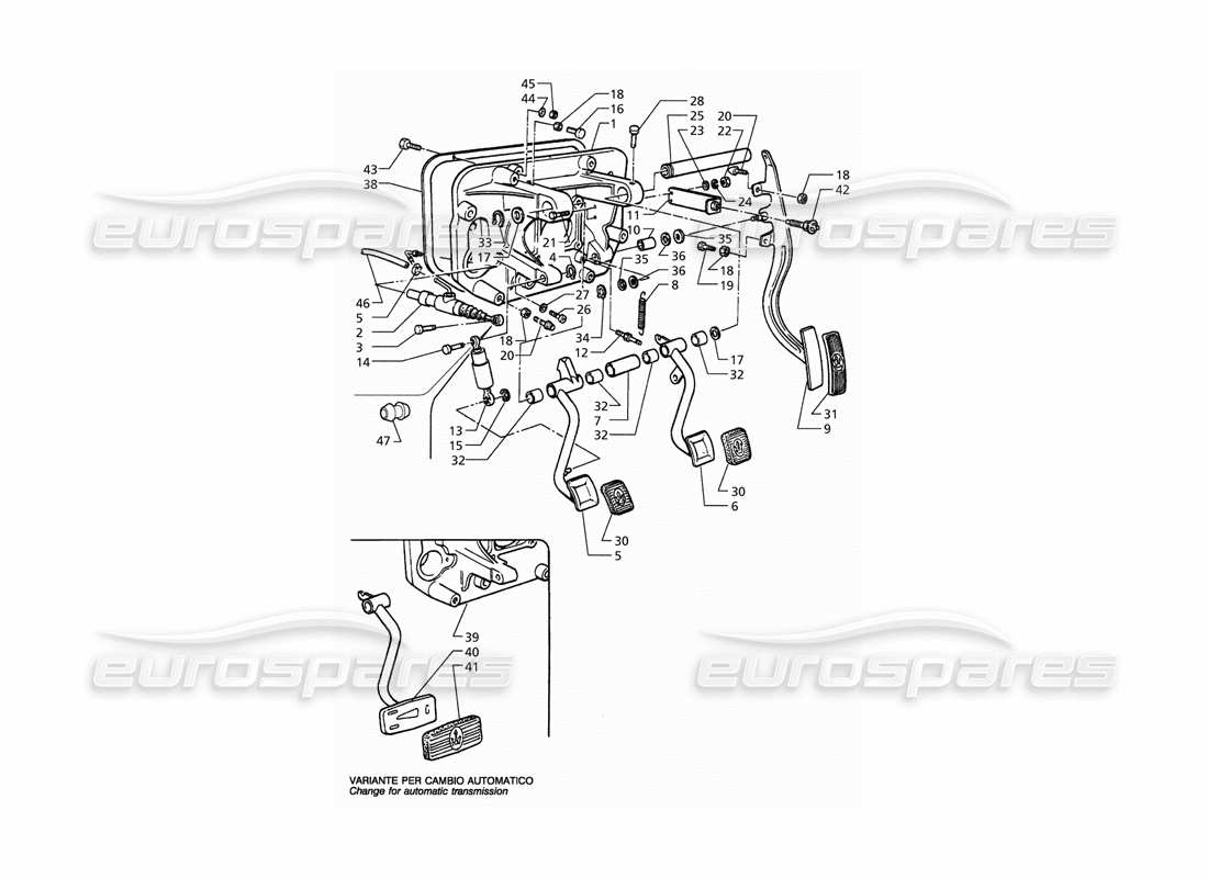 maserati qtp. 3.2 v8 (1999) pedal assy clutch pump for rh drive (m.t and a.t.) part diagram