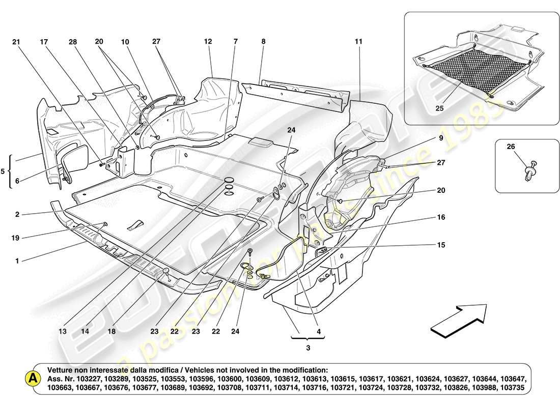 ferrari california (usa) luggage compartment mats part diagram