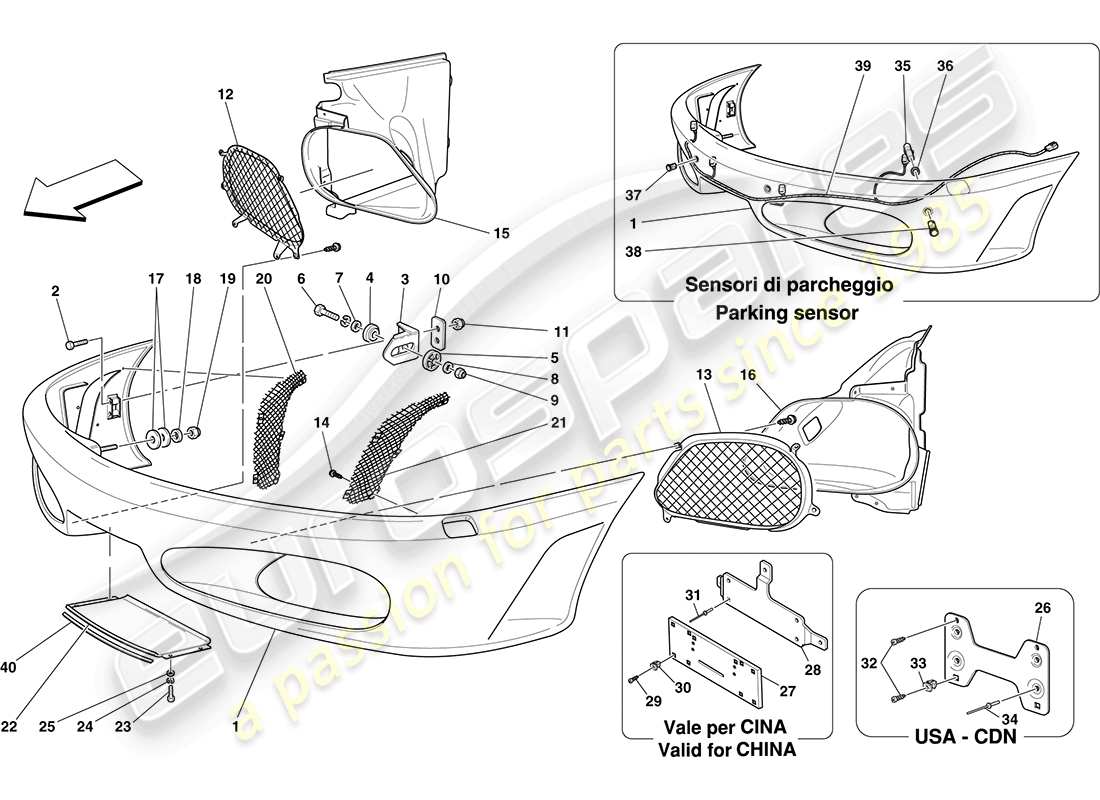 ferrari f430 coupe (europe) front bumper part diagram