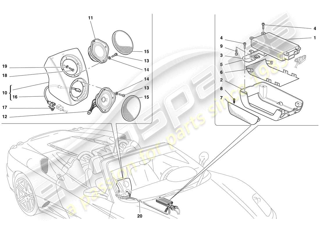 ferrari f430 spider (rhd) radio amplifier system part diagram