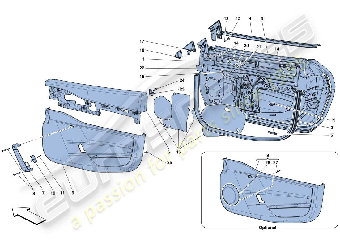 ferrari 458 speciale (rhd) doors - substructure and trim part diagram