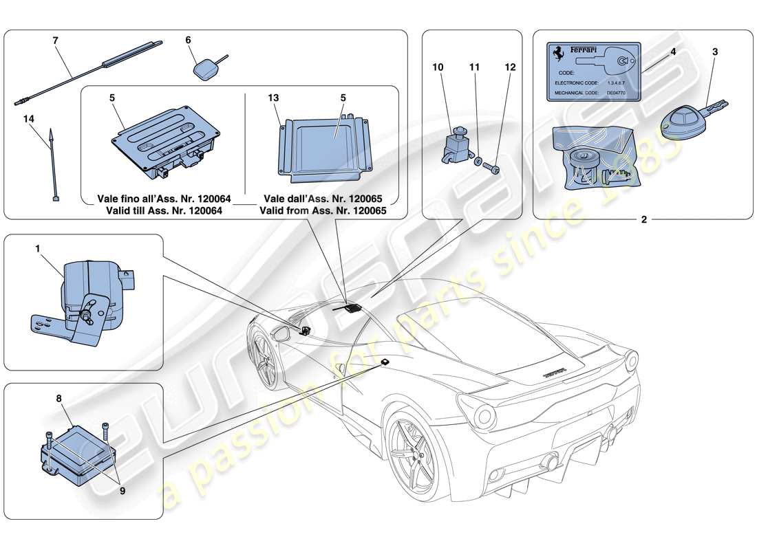 ferrari 458 speciale (rhd) antitheft system part diagram