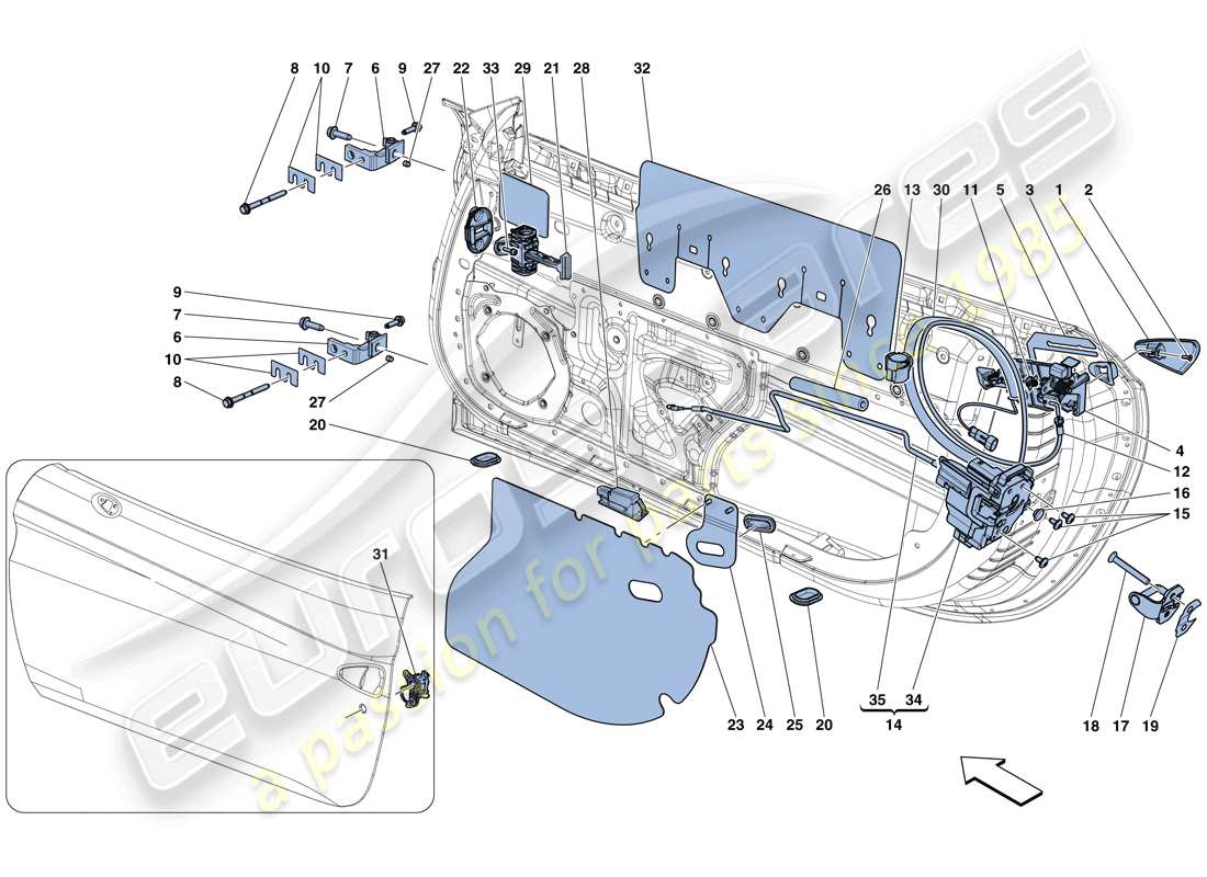 ferrari california t (europe) doors - opening mechanisms and hinges part diagram