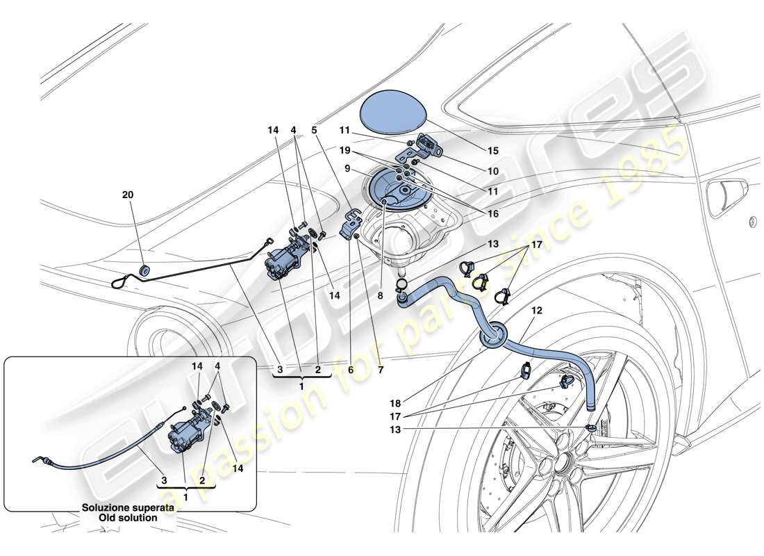 ferrari f12 berlinetta (europe) fuel filler flap and controls part diagram