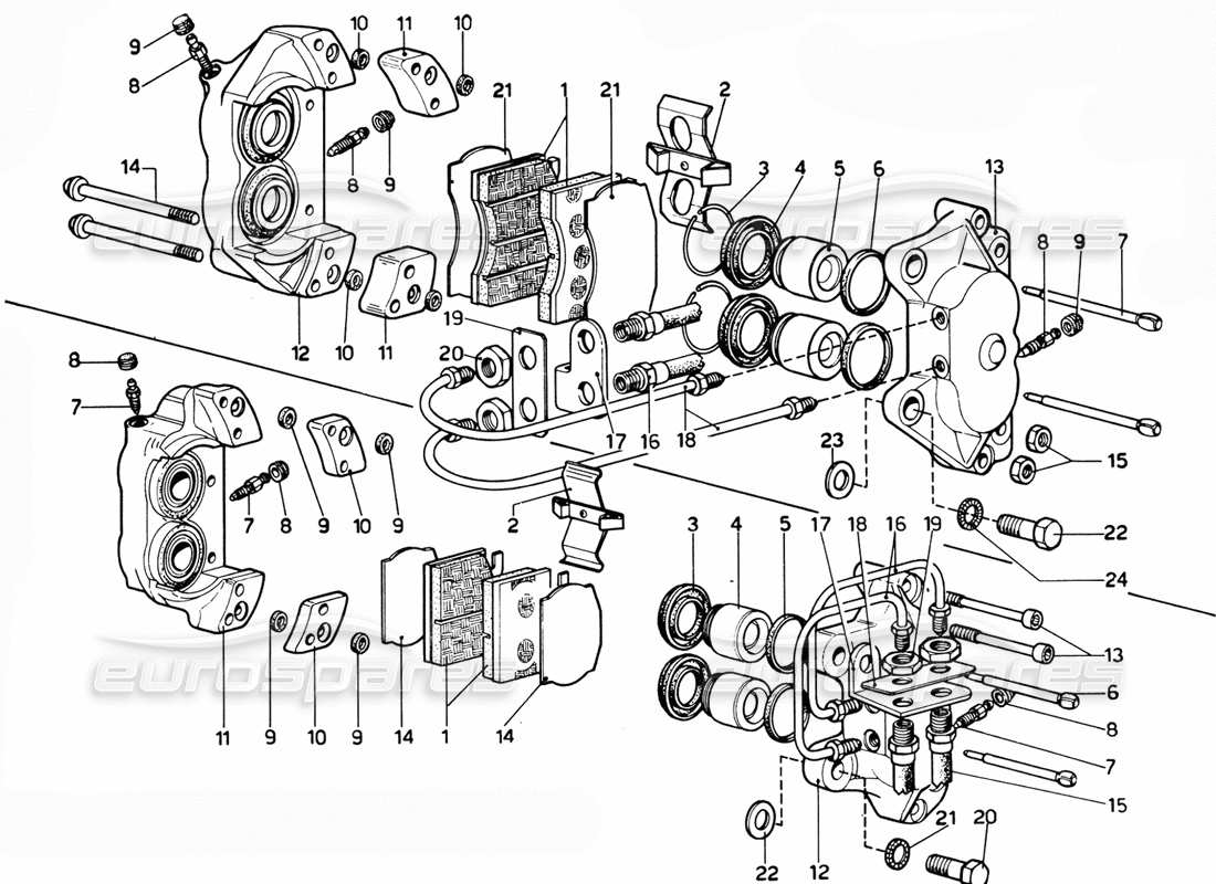 ferrari 365 gtc4 (mechanical) front & rear brake calipers - revision part diagram