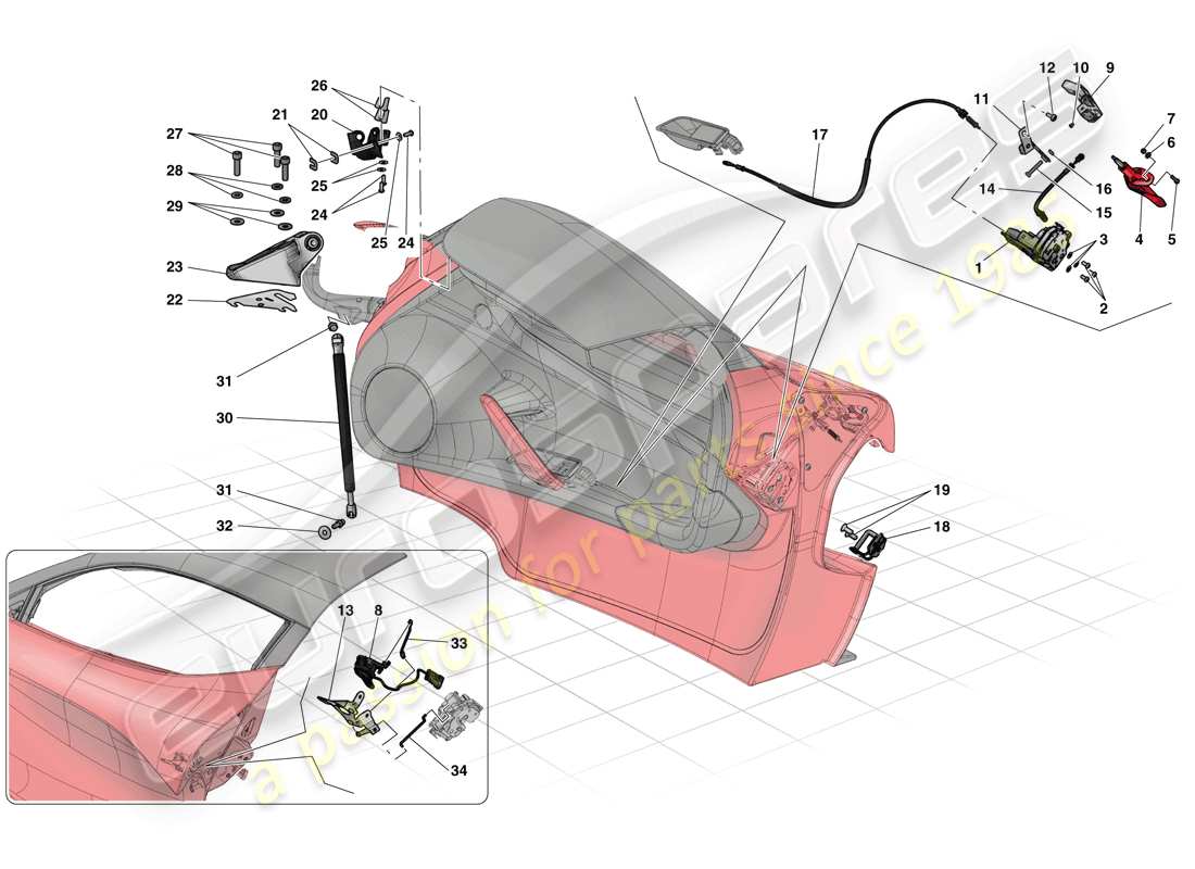 ferrari laferrari (europe) doors - opening mechanisms and hinges part diagram