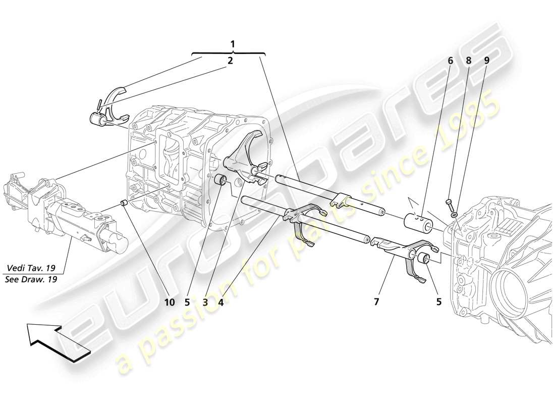 maserati trofeo inner gearbox controls part diagram