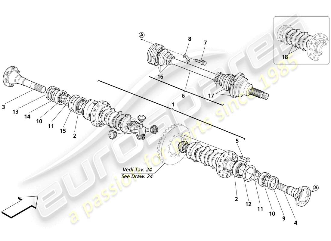 maserati trofeo differential and axle shaft part diagram