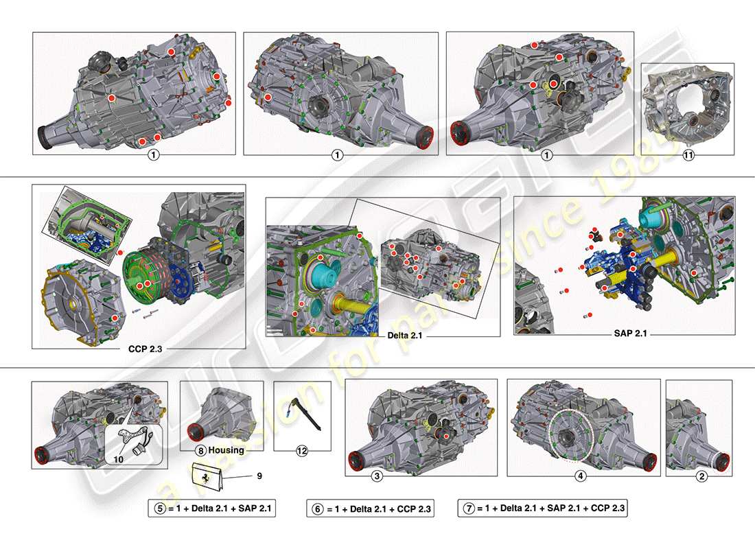 ferrari california (usa) gearbox repair kit part diagram