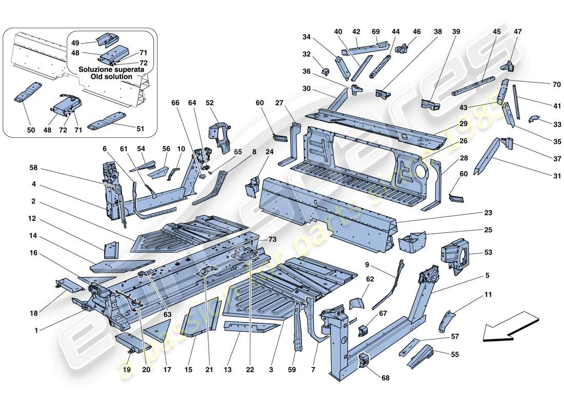 ferrari 458 spider (rhd) central elements and panels part diagram