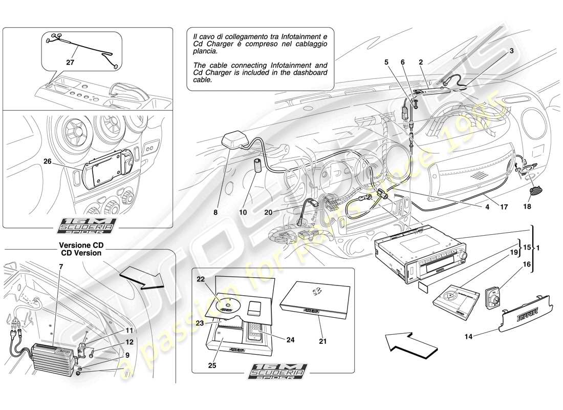 ferrari f430 scuderia (rhd) hi-fi system part diagram