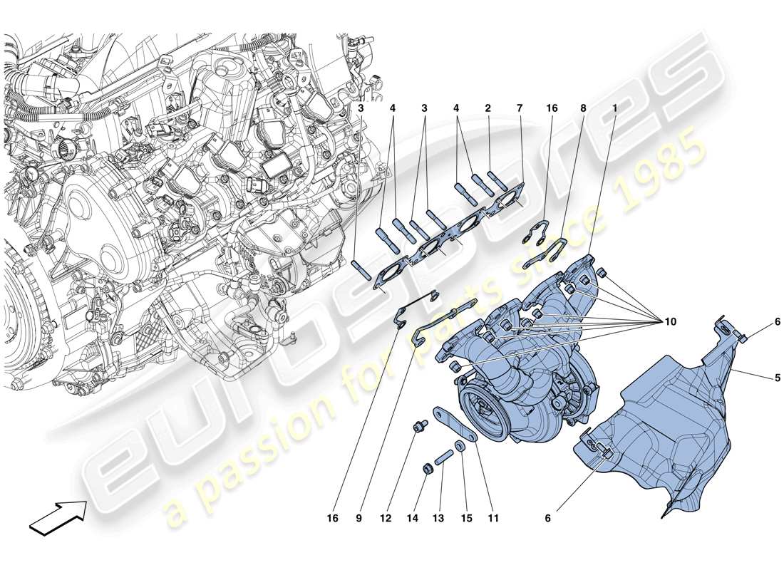 ferrari gtc4 lusso t (usa) manifolds, turbocharging system and pipes part diagram