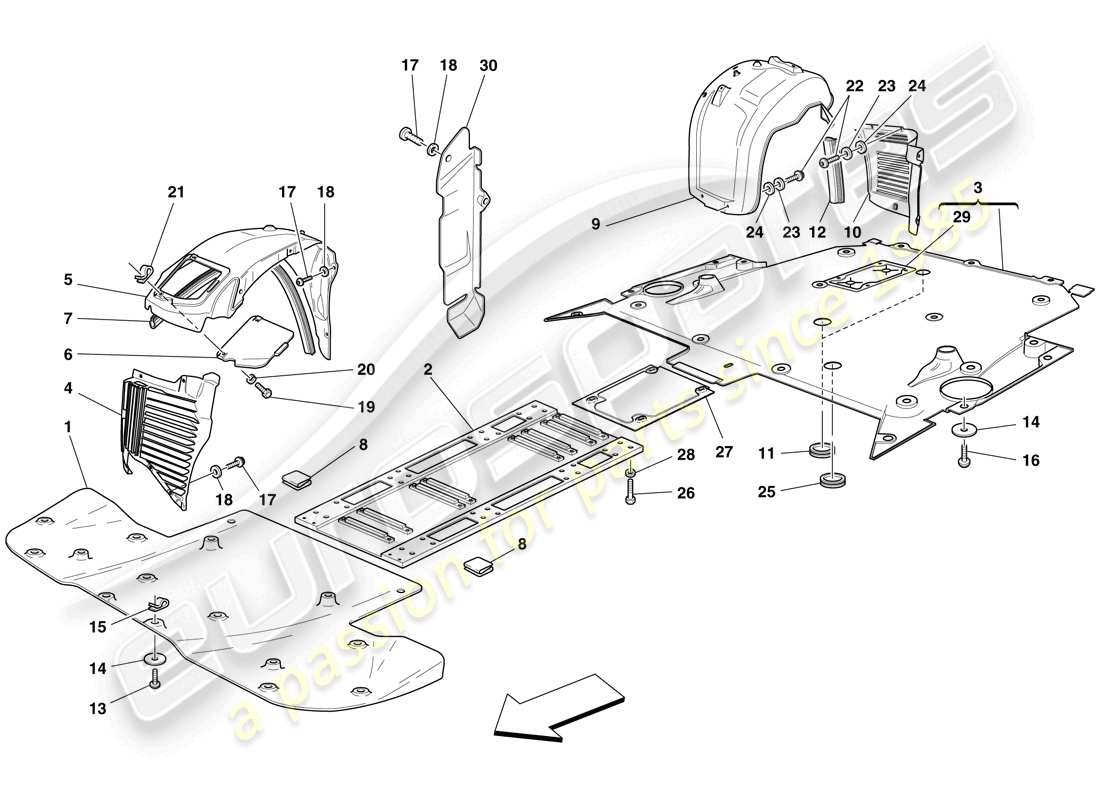 ferrari f430 scuderia (rhd) flat undertray and wheelhouses part diagram