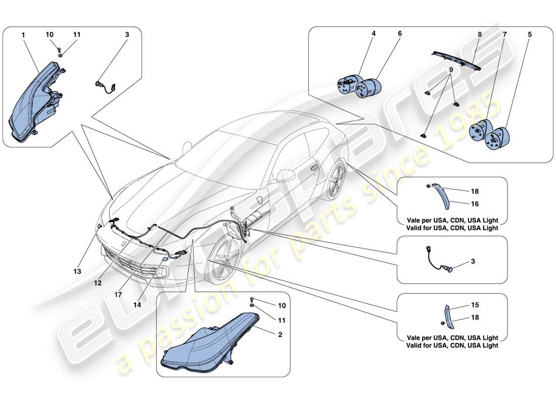 ferrari gtc4 lusso (rhd) headlights and taillights part diagram