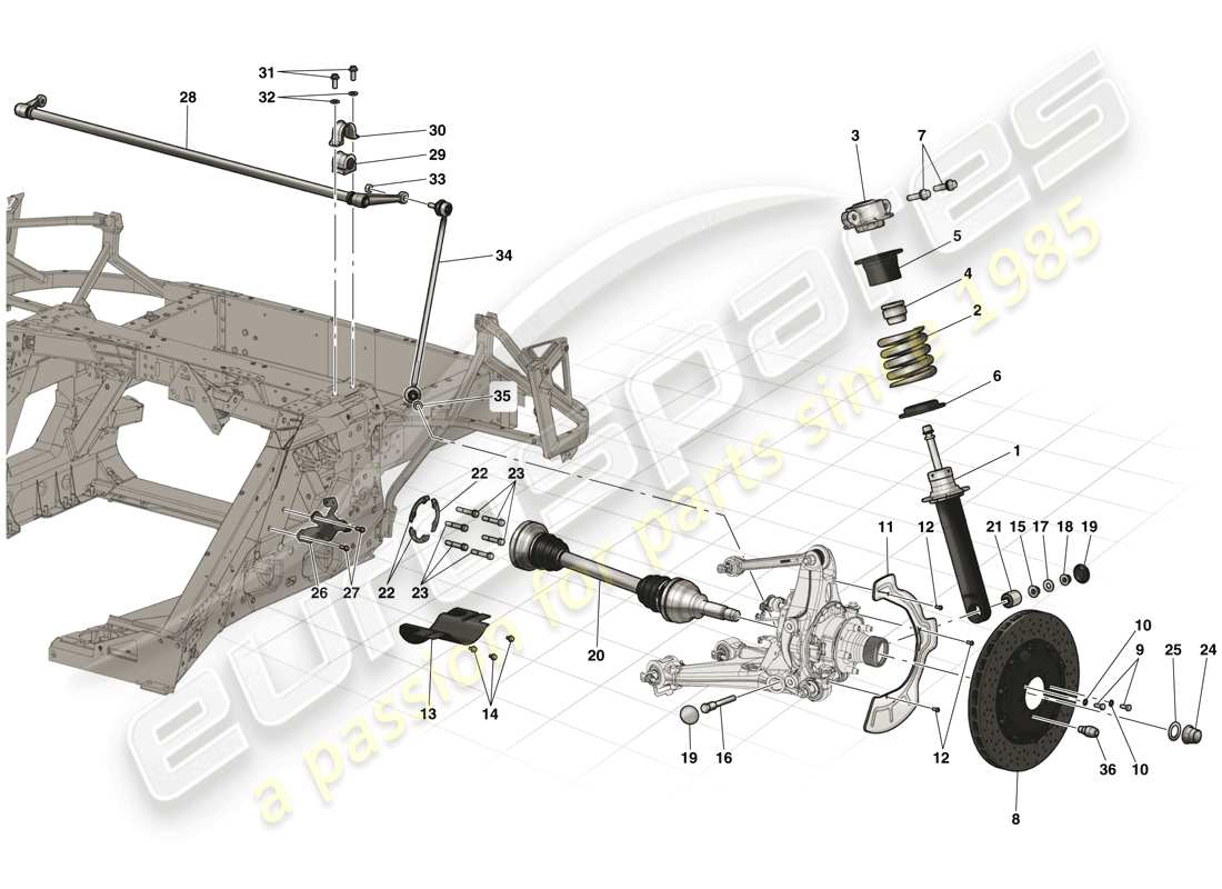 ferrari laferrari (usa) rear suspension - shock absorber and brake disc part diagram