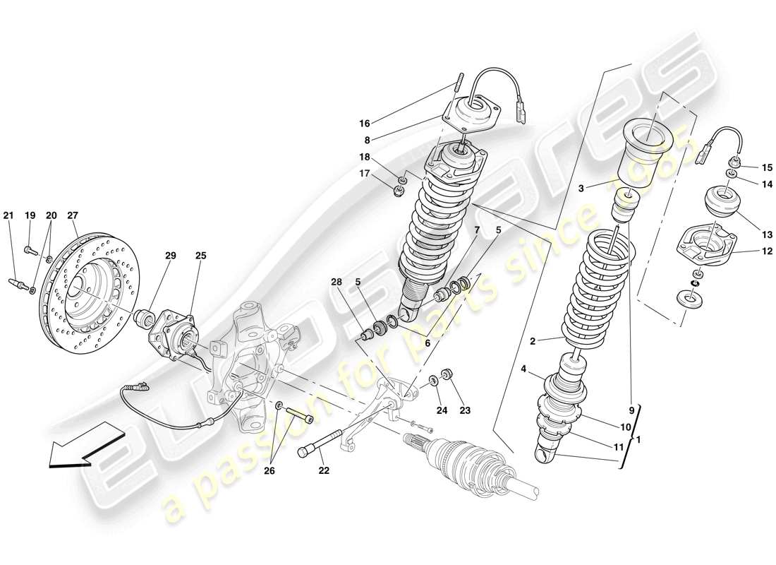 ferrari 612 sessanta (usa) rear suspension - shock absorber and brake disc part diagram