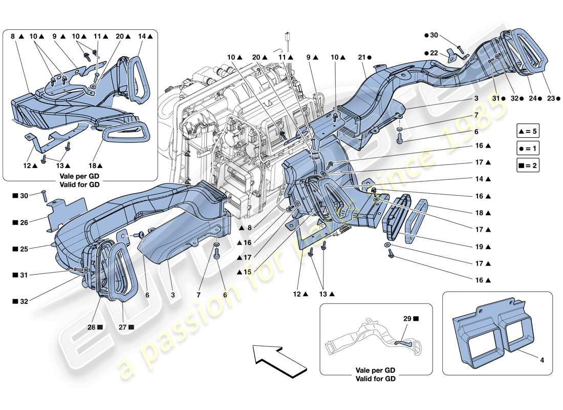 ferrari 458 spider (europe) dashboard air ducts part diagram