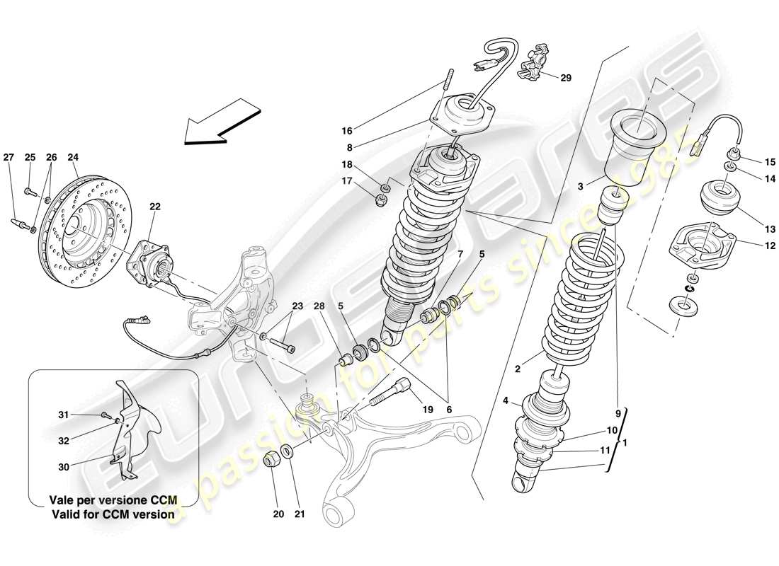 ferrari 612 sessanta (usa) front suspension - shock absorber and brake disc part diagram