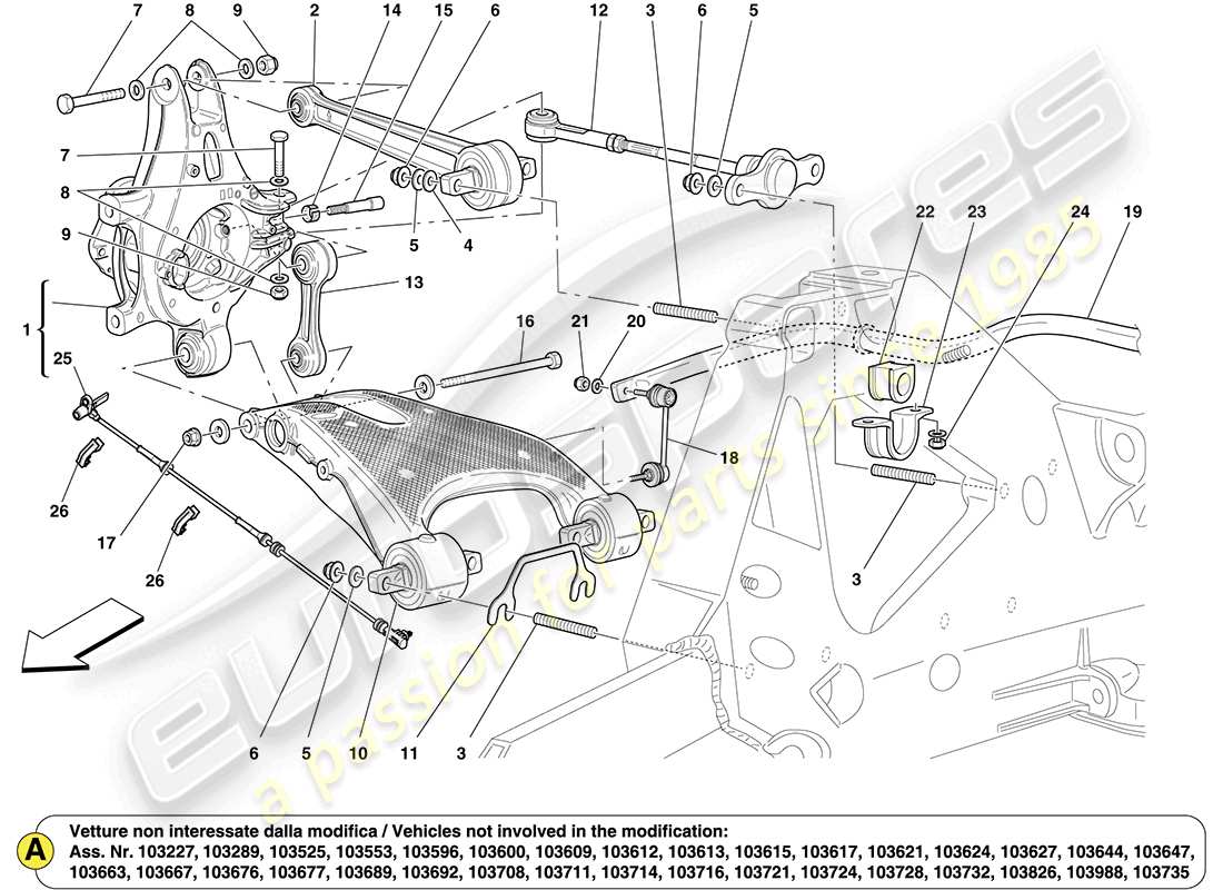 ferrari california (usa) rear suspension part diagram