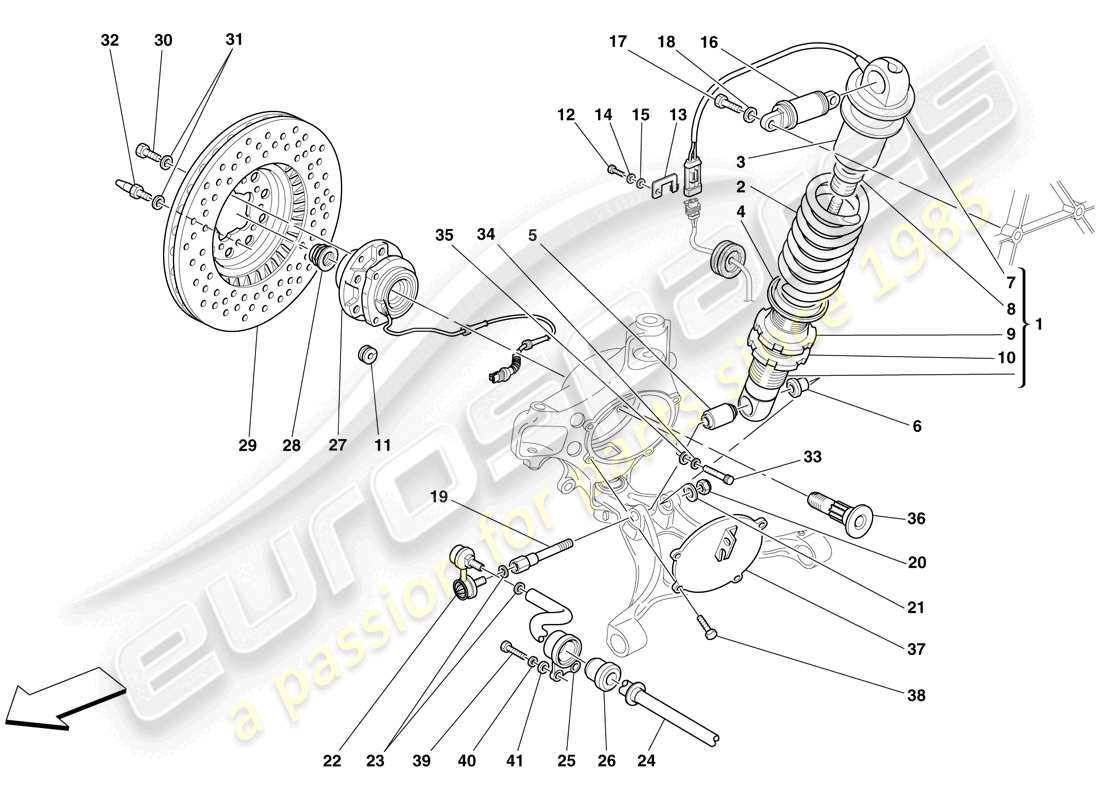 ferrari f430 scuderia spider 16m (rhd) front suspension - shock absorber and brake disc part diagram