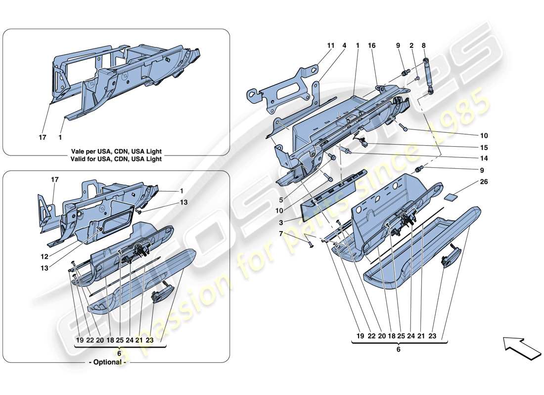 ferrari california t (europe) glove compartment part diagram