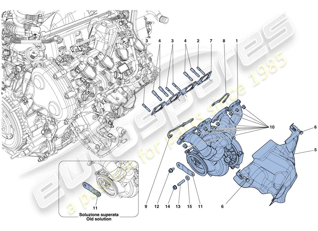 ferrari california t (europe) manifolds, turbocharging system and pipes part diagram