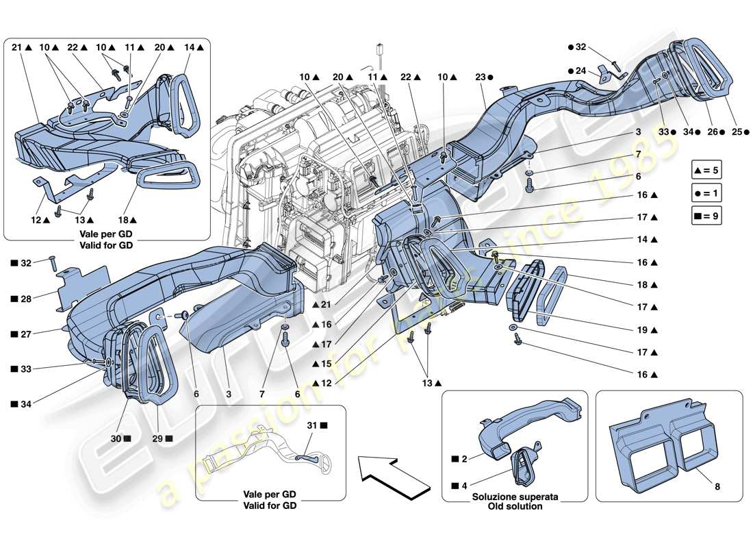 ferrari 458 italia (europe) dashboard air ducts part diagram