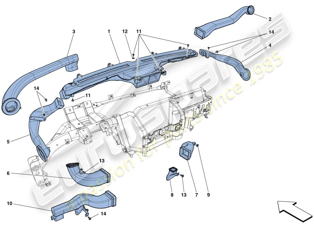 ferrari f12 tdf (europe) dashboard air ducts part diagram