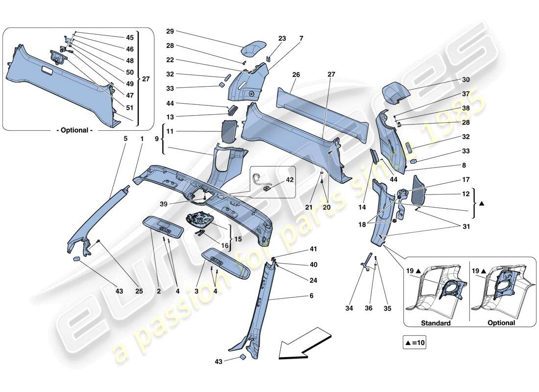 ferrari 458 speciale aperta (europe) headliner trim and accessories part diagram