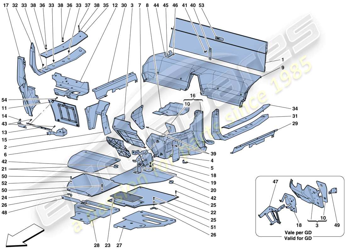 ferrari 458 speciale aperta (europe) passenger compartment mats part diagram