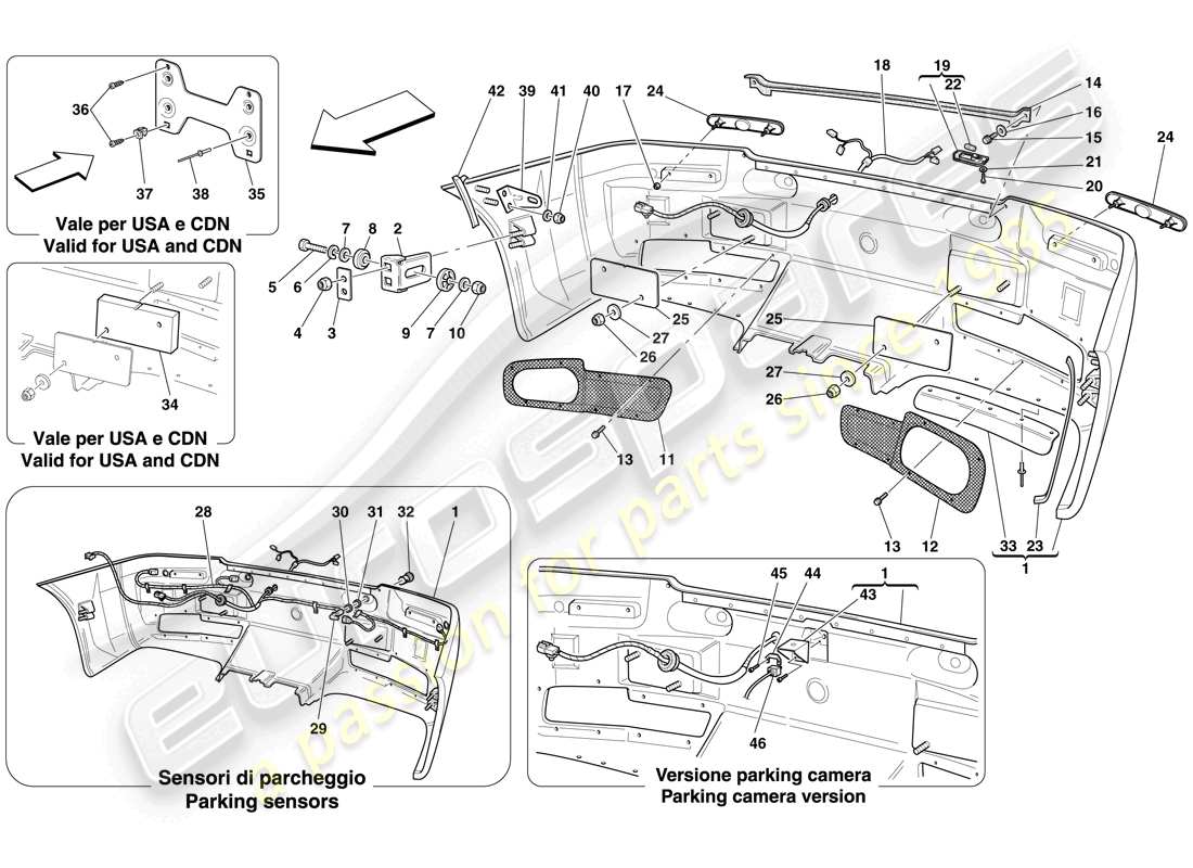 ferrari 612 sessanta (rhd) rear bumper part diagram