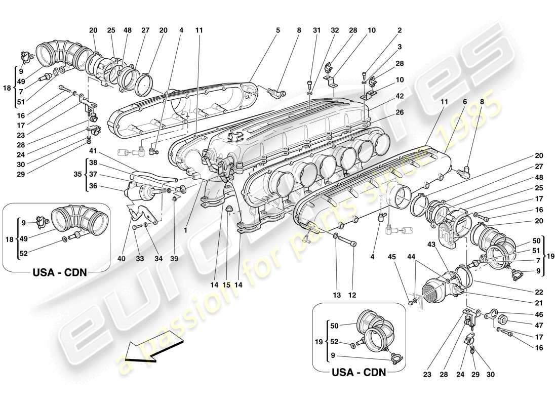 ferrari 612 sessanta (rhd) intake manifold part diagram