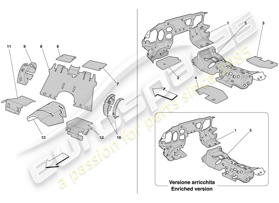 ferrari 612 sessanta (rhd) passenger compartment insulation part diagram