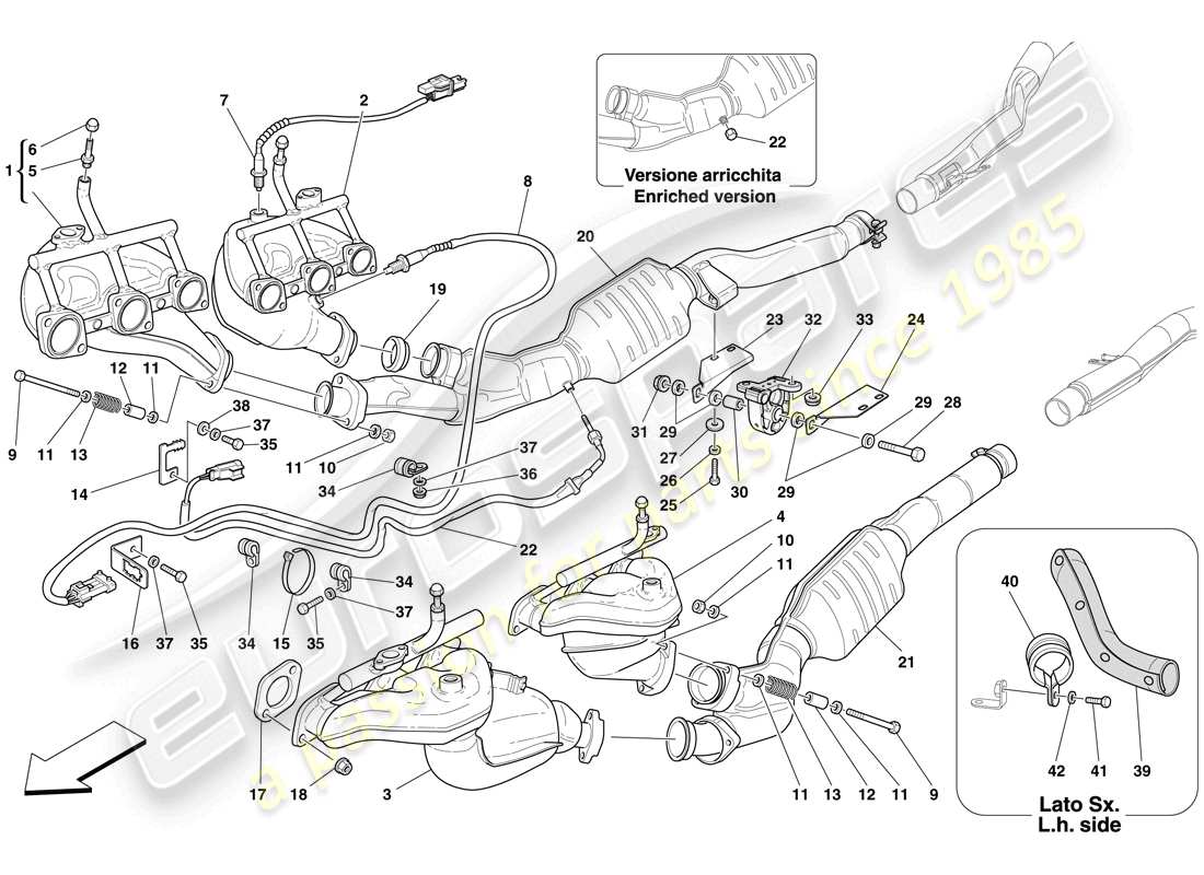 ferrari 612 sessanta (rhd) front exhaust system part diagram