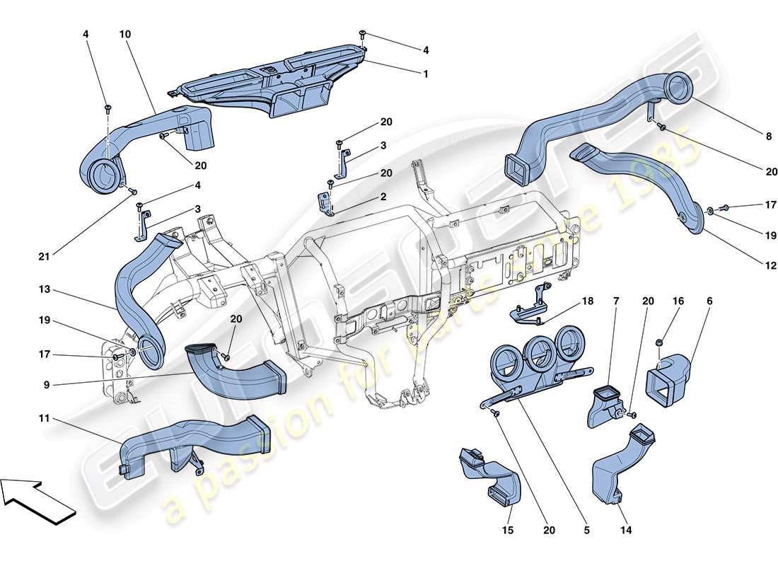 ferrari ff (usa) dashboard air ducts part diagram