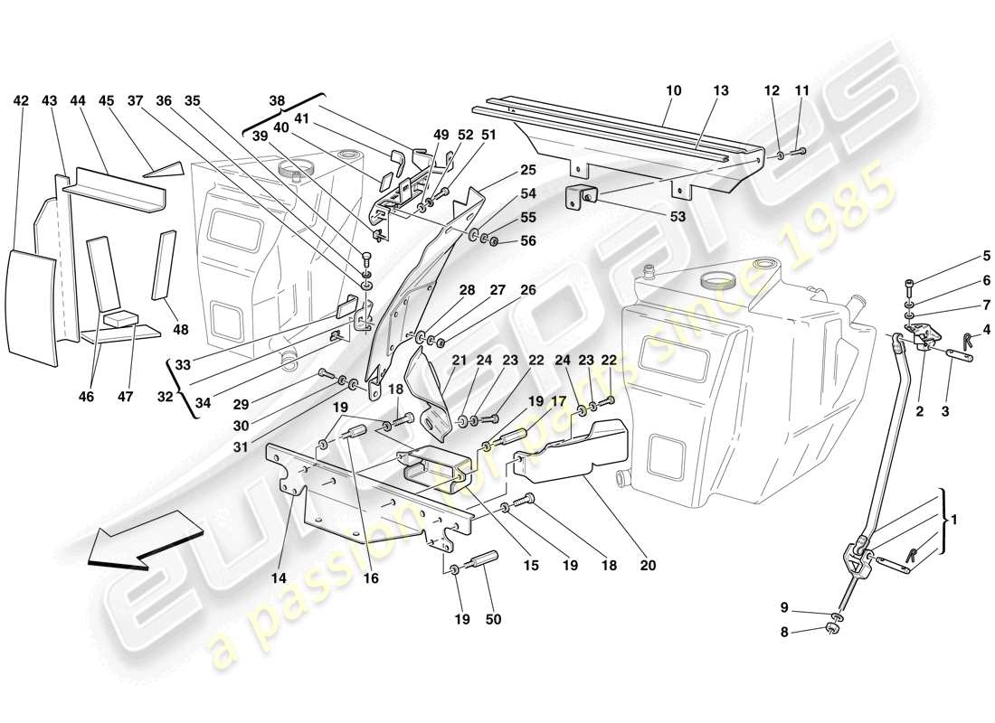 ferrari f430 scuderia spider 16m (usa) fuel tanks - fasteners and guards part diagram