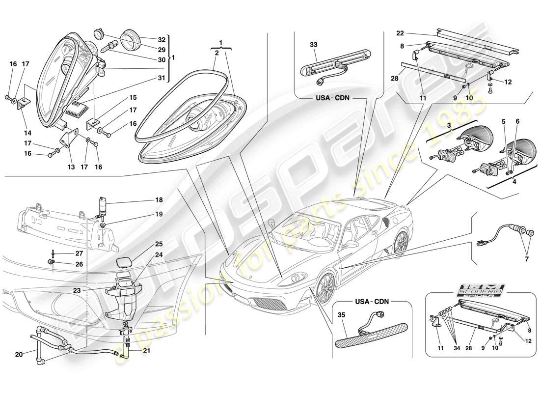 ferrari f430 scuderia spider 16m (usa) headlights and taillights part diagram