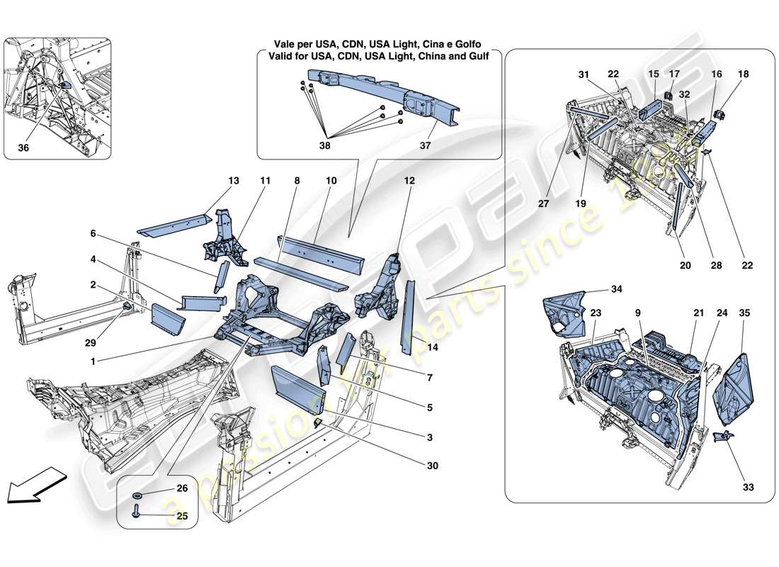 ferrari f12 tdf (europe) structures and elements, rear of vehicle part diagram