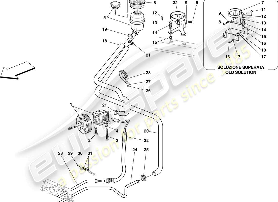 ferrari f430 coupe (rhd) power steering pump and reservoir part diagram