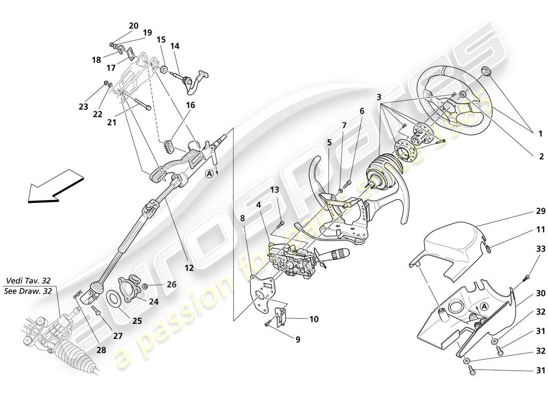 maserati trofeo steering column part diagram