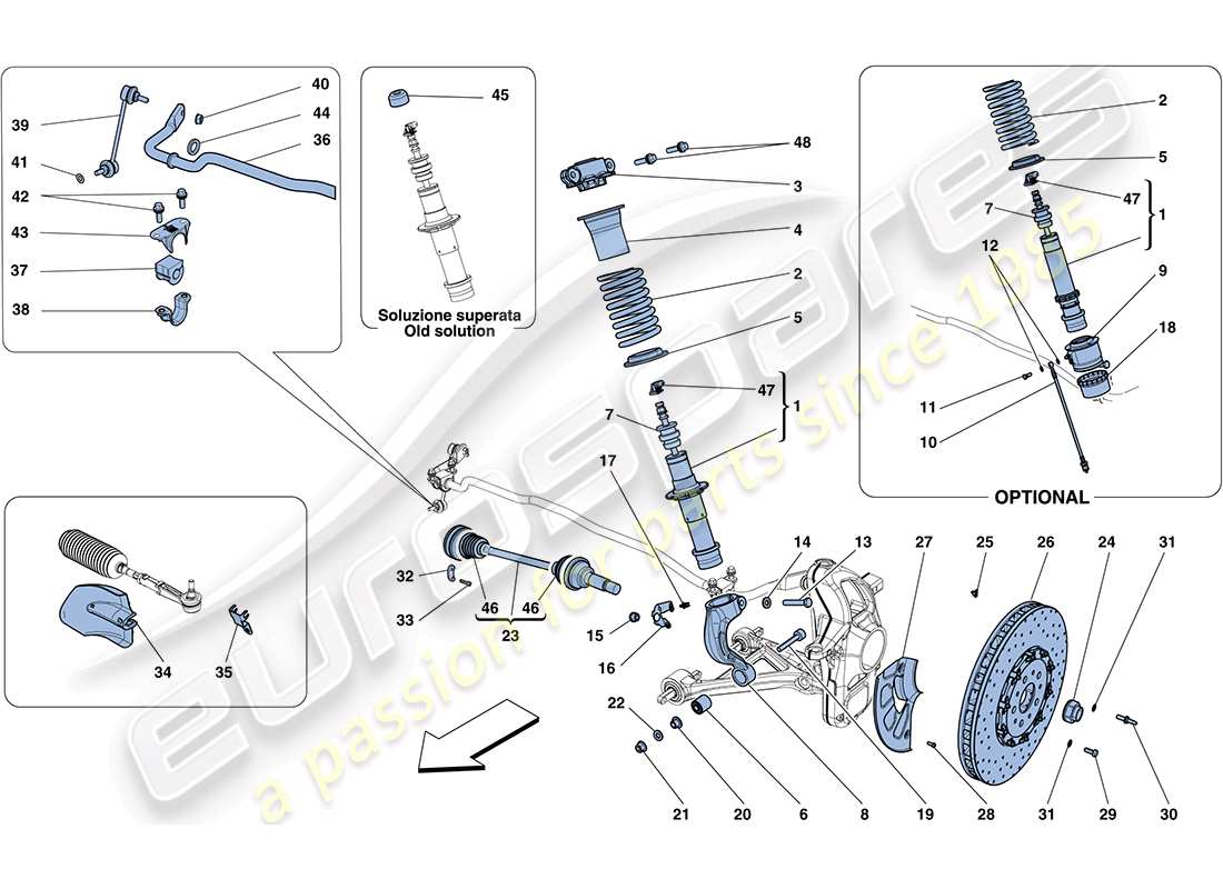 ferrari ff (usa) front suspension - shock absorber and brake disc part diagram