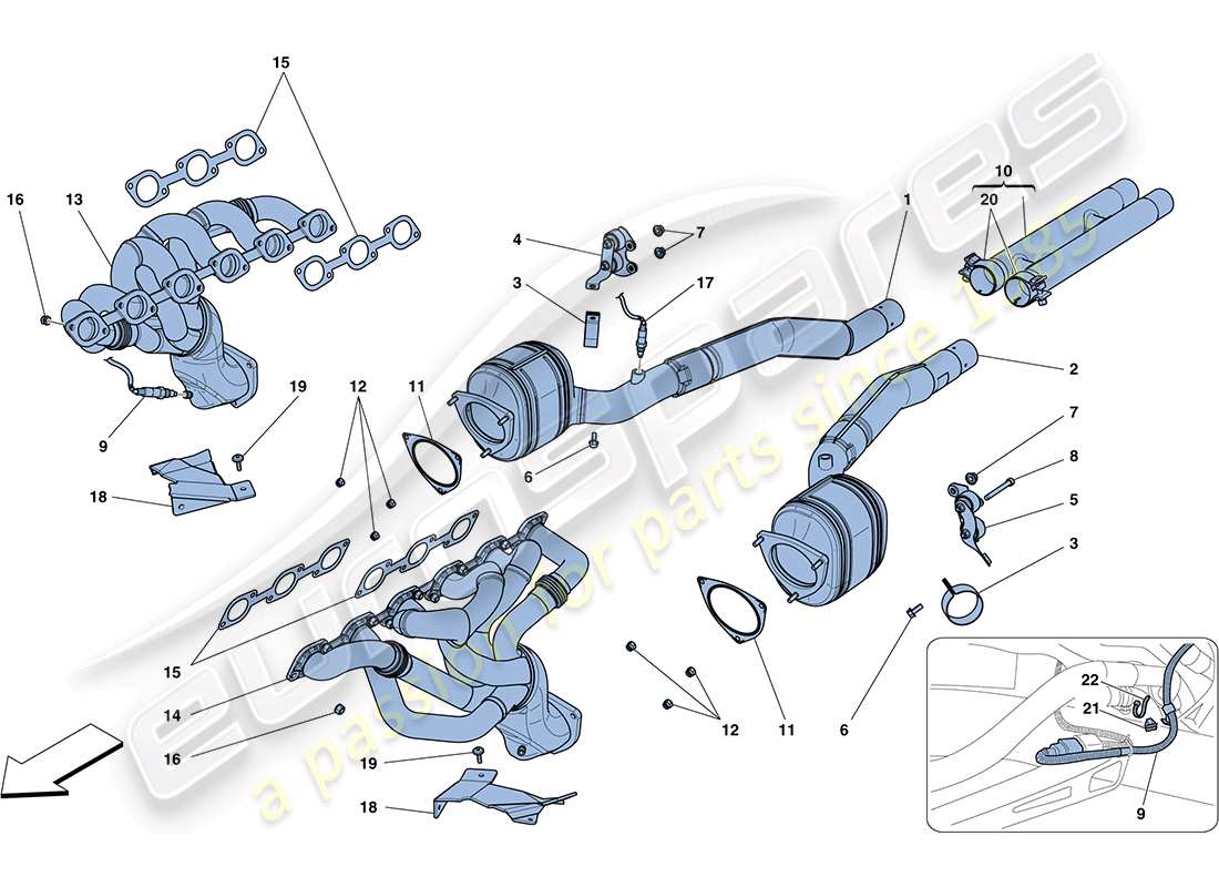 ferrari ff (usa) pre-catalytic converters and catalytic converters part diagram