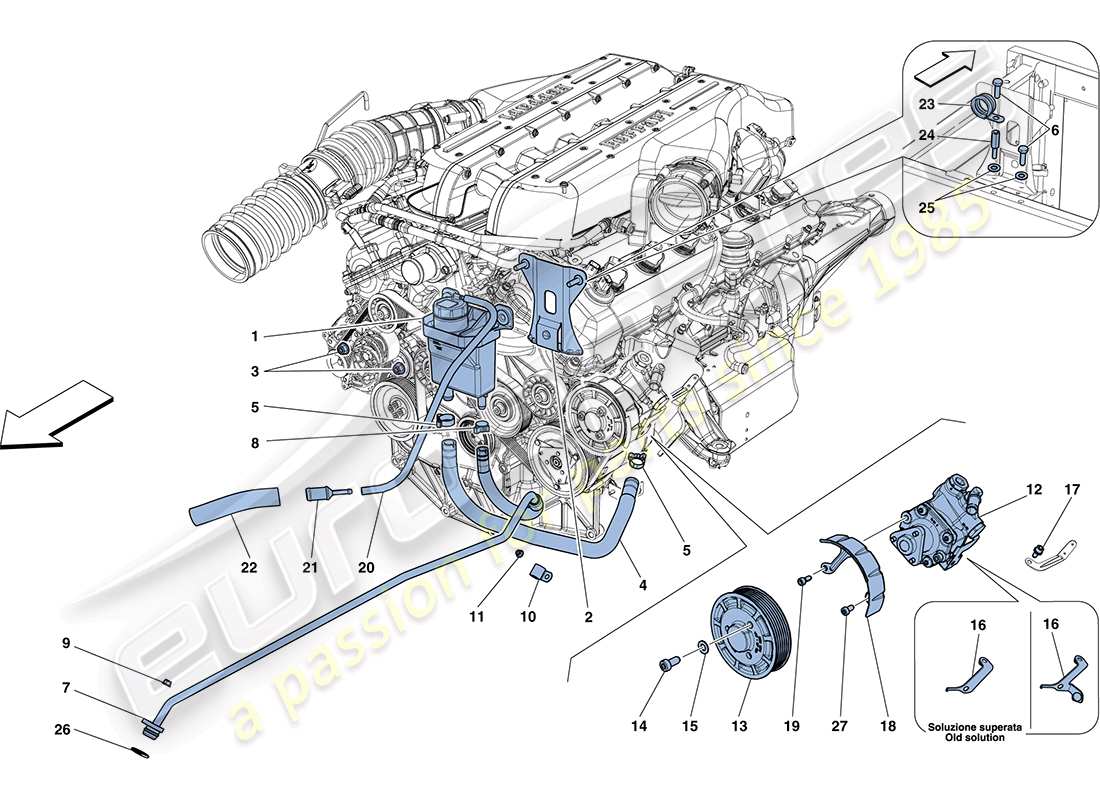 ferrari ff (usa) power steering pump and reservoir part diagram