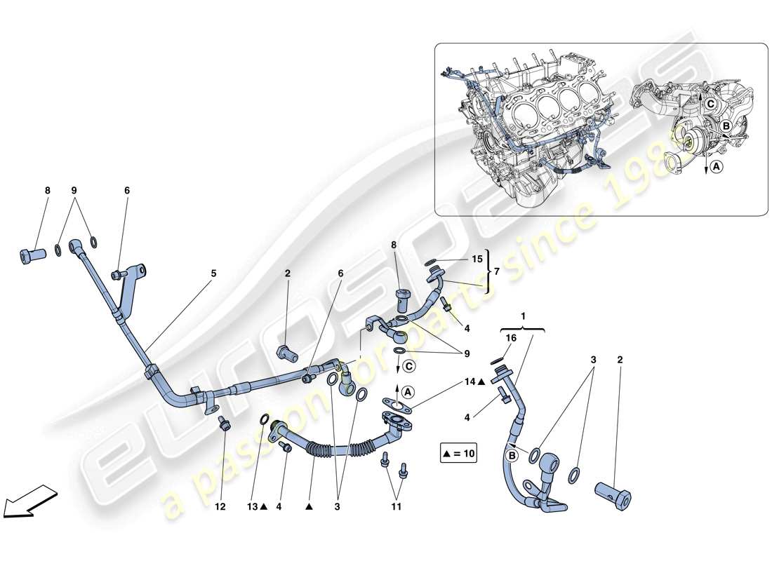 ferrari california t (usa) cooling-lubrication for turbocharging system part diagram