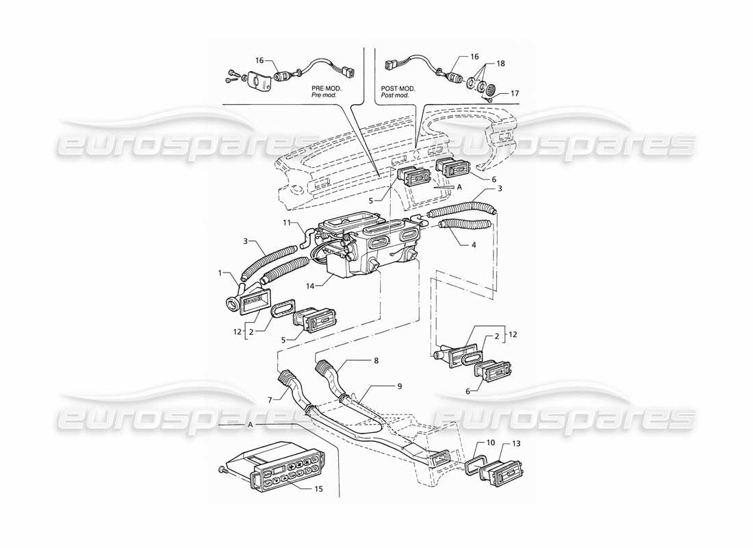 maserati qtp v8 (1998) passenger compartment ventilation (rhd) part diagram