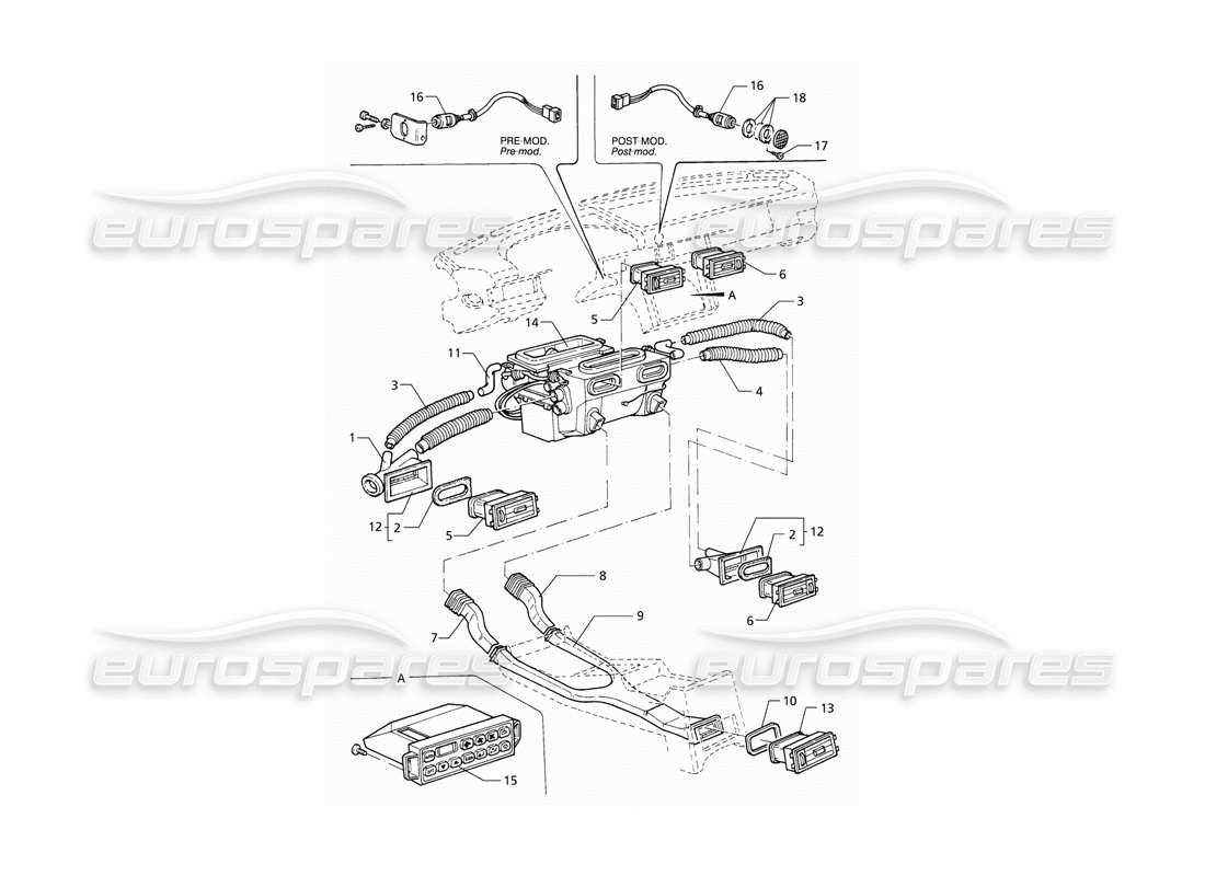 maserati qtp v8 (1998) passenger compartment ventilation (lhd) part diagram