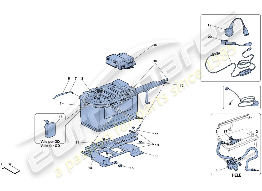 ferrari 488 spider (europe) battery part diagram